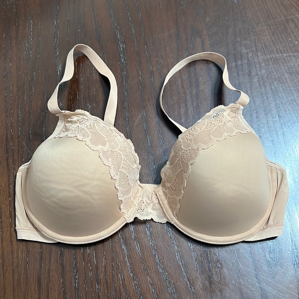 Natori Lace Trim Bra Lined Nude Pink Tan 36B Bra Lacey